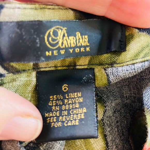 Tropical Elephant Ear Linen Rayon Blend Pant by David Paul Size 6 - Picture 9 of 11